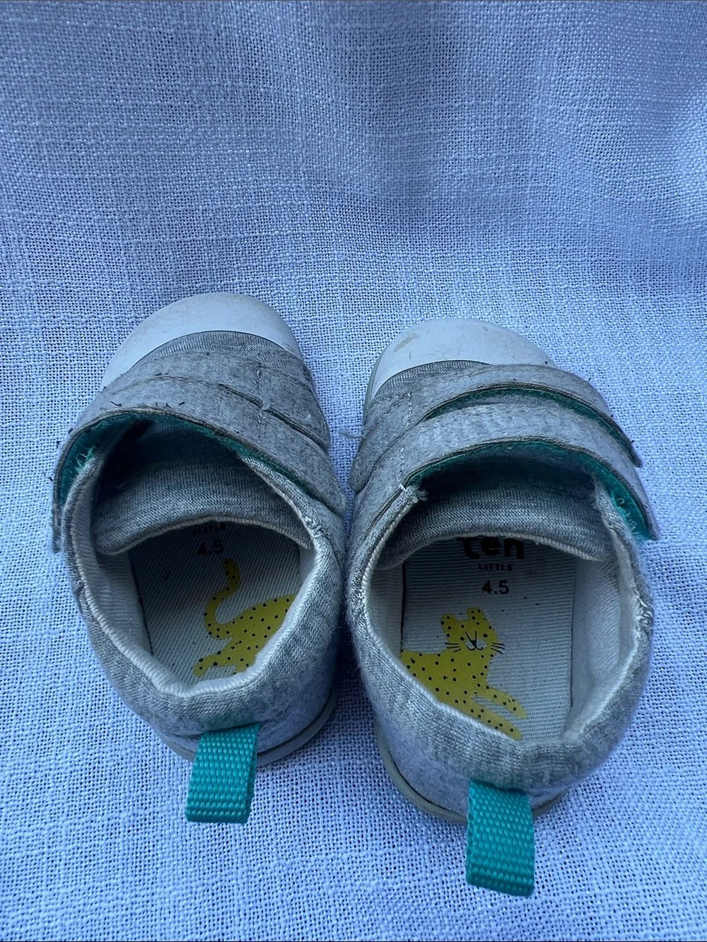 Ten Little Gray Canvas First Walker Shoes with Velcro Straps Size 4.5